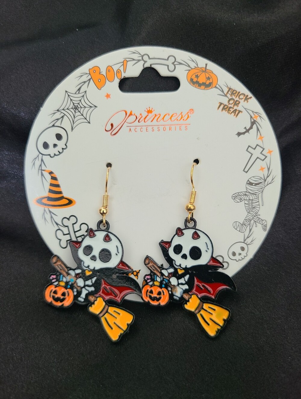 Halloween Devil Skull Earrings - Spooky Season Earrings - Pumpkin - Witch Broom